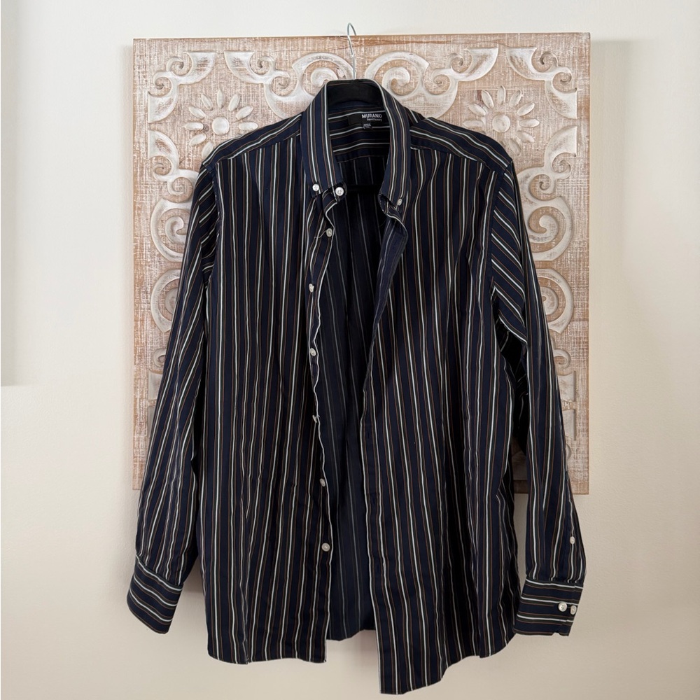 Murano Navy and White Striped Button Down Shirt